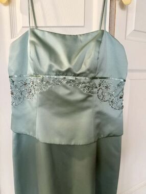 Sage Green Satin Spaghetti Strap Evening Dress